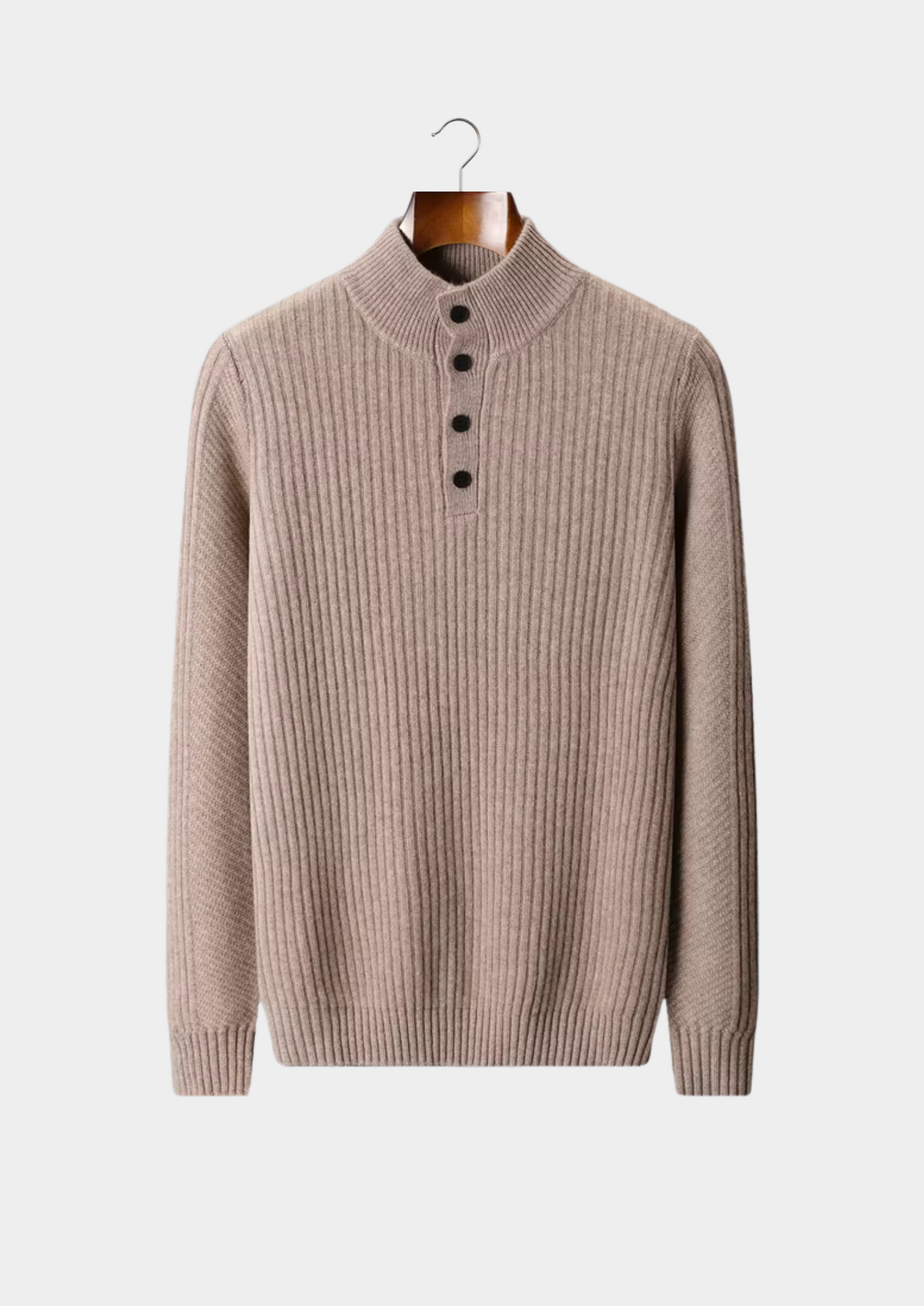 Pure Extra-Fine Merino Wool Ribbed Henley Sweater, view 1