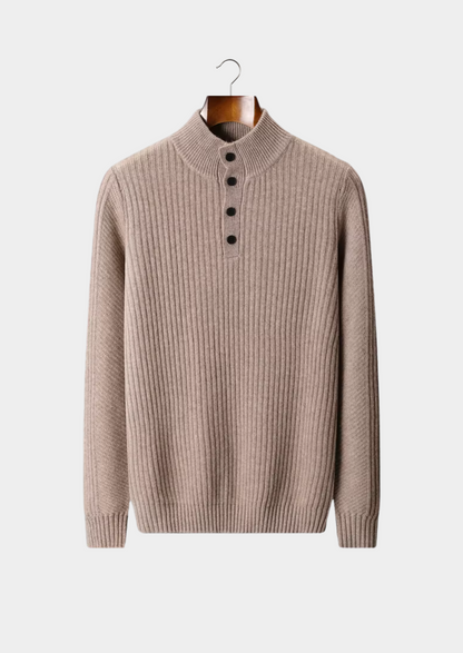 Pure Extra-Fine Merino Wool Ribbed Henley Sweater, view 1