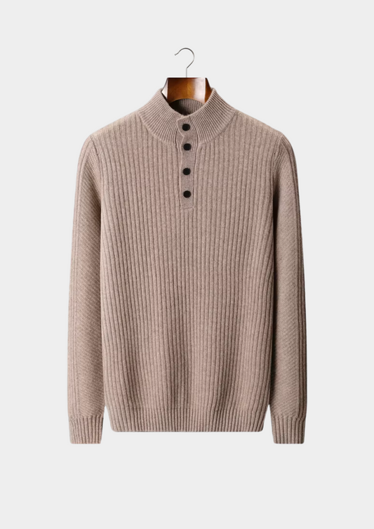 Pure Extra-Fine Merino Wool Ribbed Henley Sweater, view 1