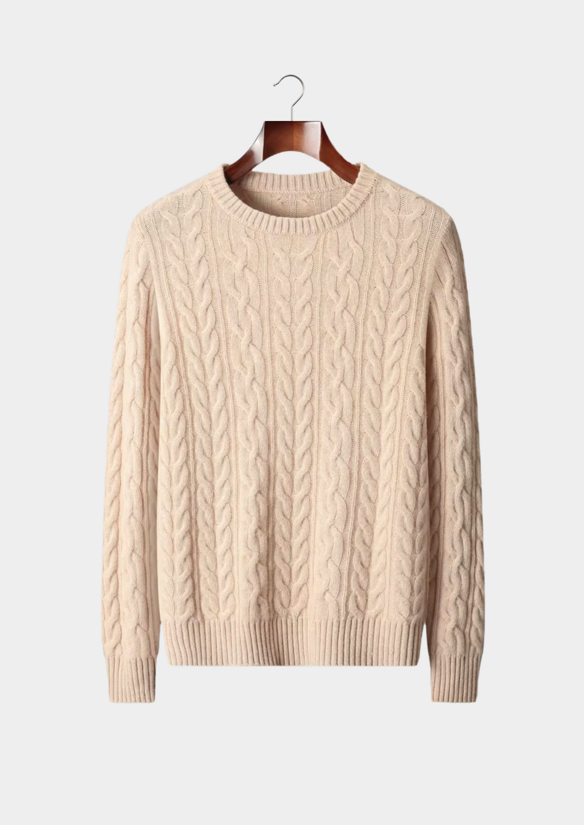 Pure Extra-Fine Merino Wool Cable Knit Crewneck, view 1
