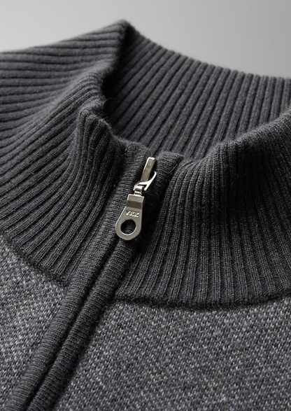 Premium Cashmere Jacquard Zip Cardigan, view 6