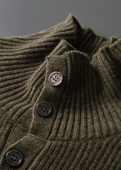 Premium Cashmere Ribbed High Collar Cardigan, view 4