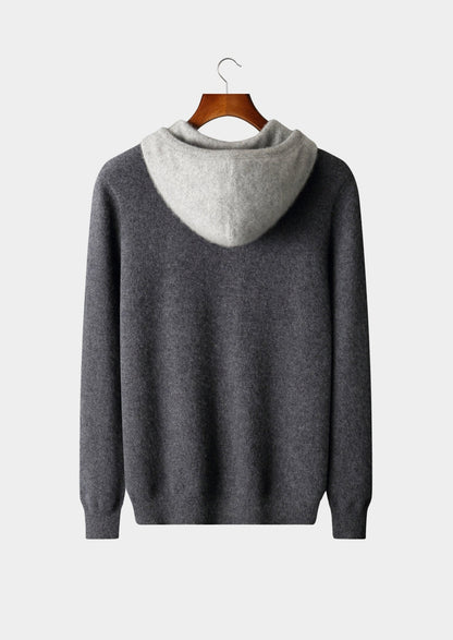 Pure Extra-Fine Merino Wool Two-Tone Leisure Hoodie, view 17
