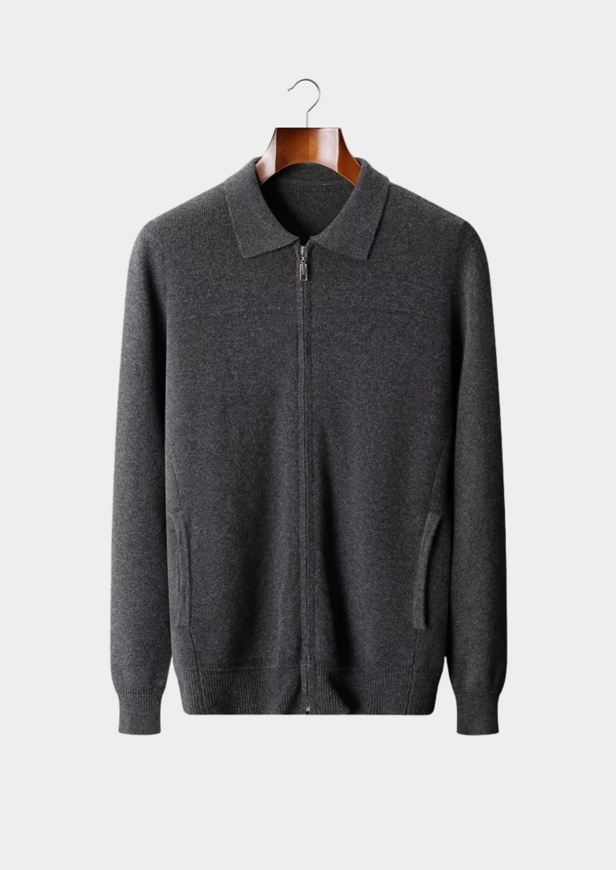 Pure Extra-Fine Merino Wool Ribbed Polo Cardigan, view 1