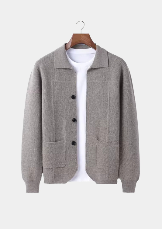 Pure Extra-Fine Merino Wool Greige Button Overshirt, view 1