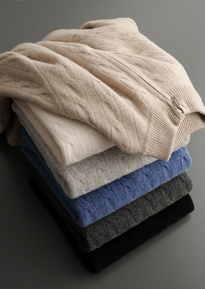 Pure Extra-Fine Merino Wool Cable Half Zip, view 16