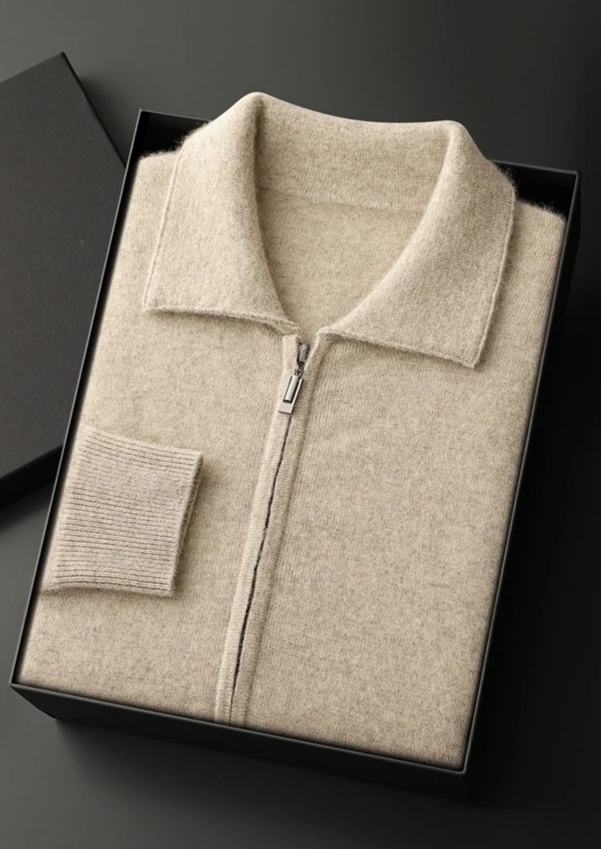 Premium Cashmere Zip Polo Cardigan, view 4