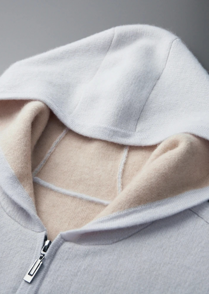 Premium Cashmere Two-Tone Zipper Hoodie, view 4