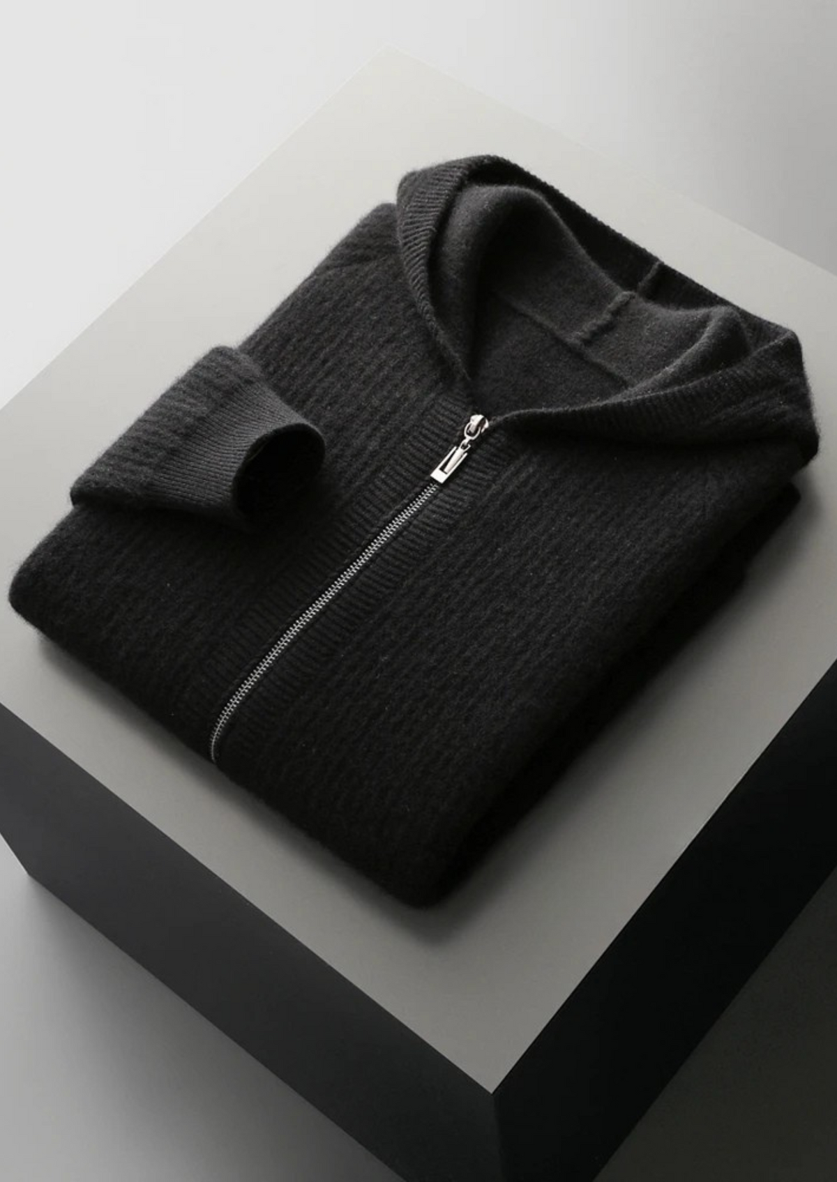 Pure Extra-Fine Merino Wool Ribbed Zipper Hoodie, view 17