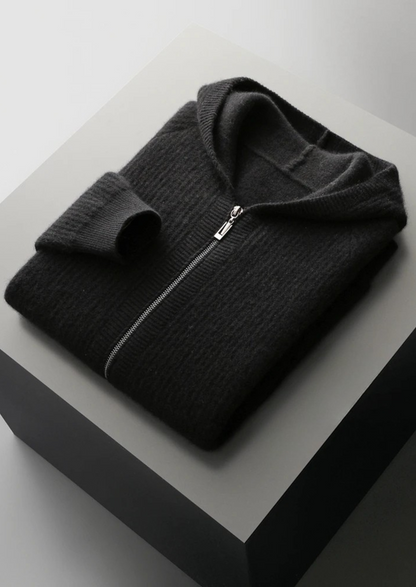 Pure Extra-Fine Merino Wool Ribbed Zipper Hoodie, view 17