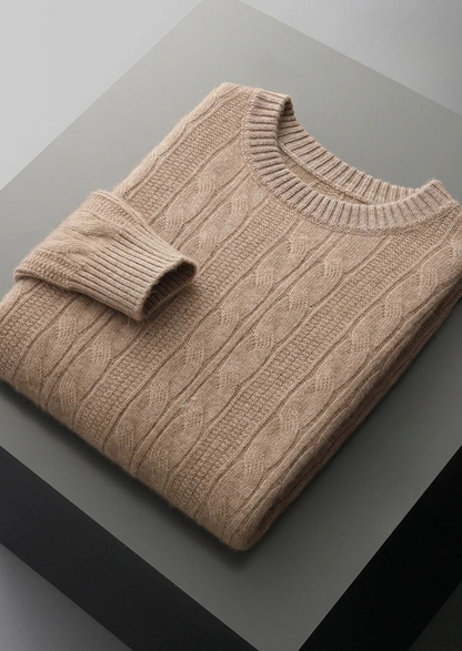 Pure Extra-Fine Merino Wool Cable Crewneck, view 3