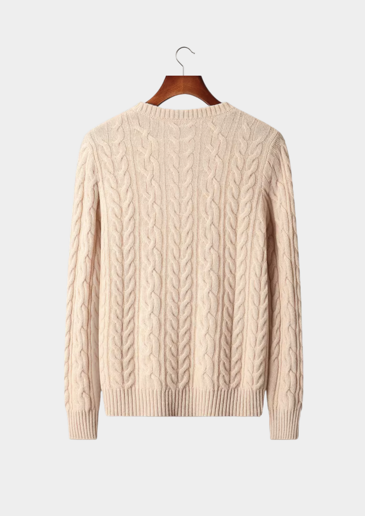Pure Extra-Fine Merino Wool Cable Knit Crewneck, view 2