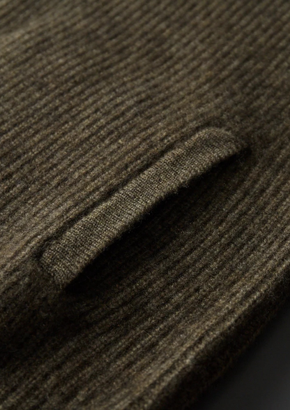 Premium Cashmere Ribbed High Collar Cardigan, view 5