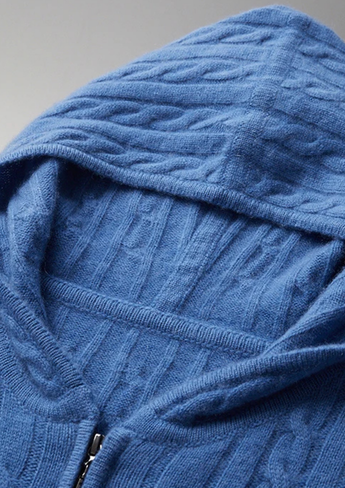 Premium Cashmere Cable Knit Zipper Hoodie, view 7