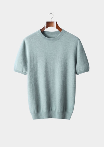 Premium Cashmere Classic Crewneck T-Shirt - Turquoise, view 1