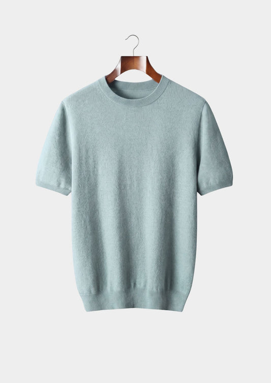 Premium Cashmere Classic Crewneck T-Shirt - Turquoise, view 1