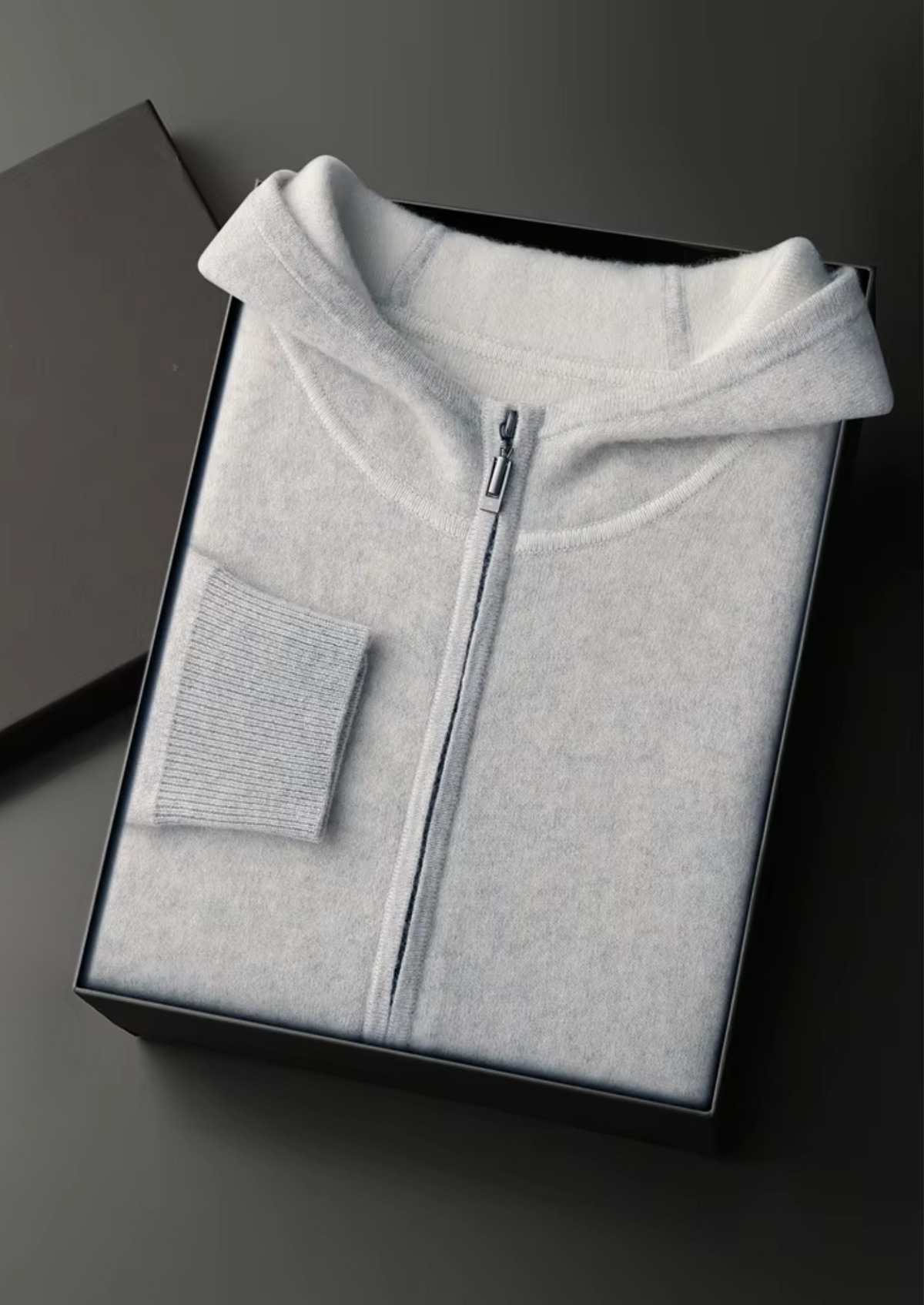 Premium Cashmere Two Tone Zipper Hoodie, view 3
