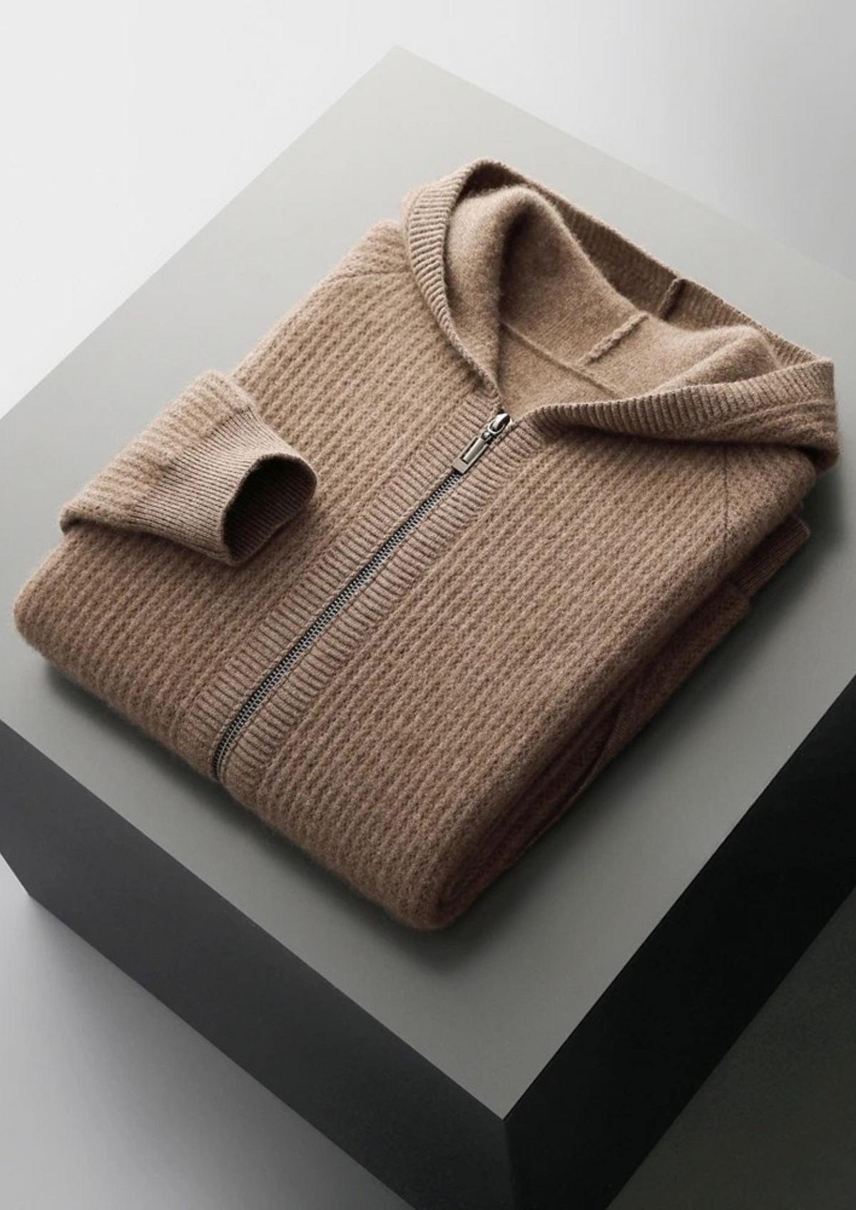Pure Extra-Fine Merino Wool Ribbed Zipper Hoodie, view 18