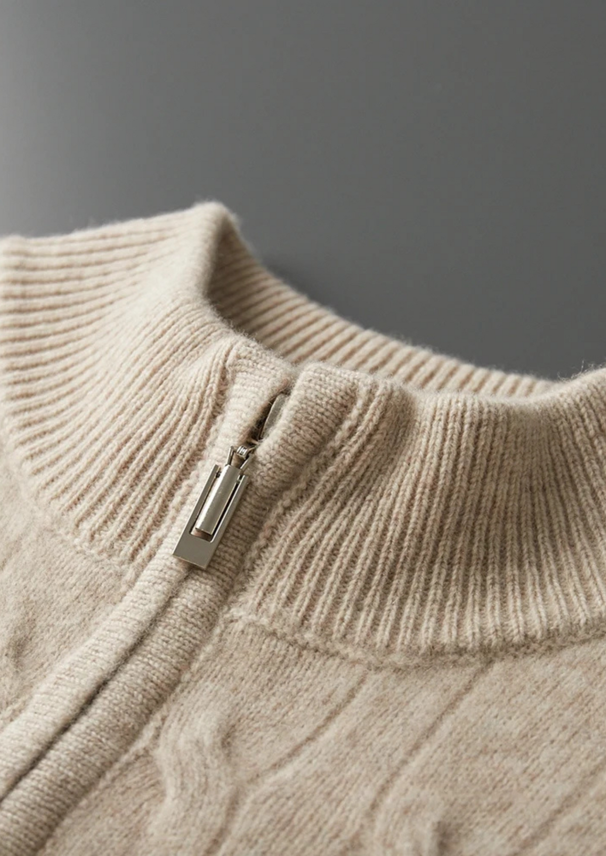 Pure Extra-Fine Merino Wool Cable Half Zip, view 7
