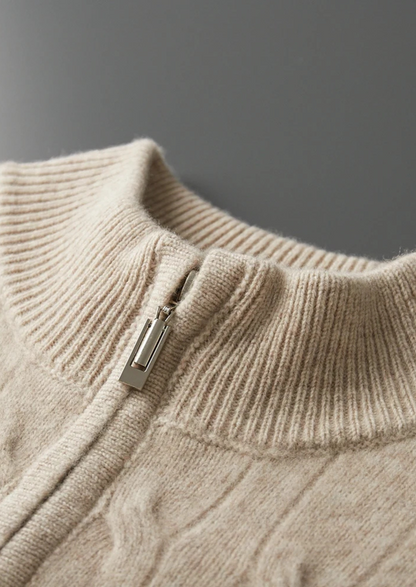 Pure Extra-Fine Merino Wool Cable Half Zip, view 7