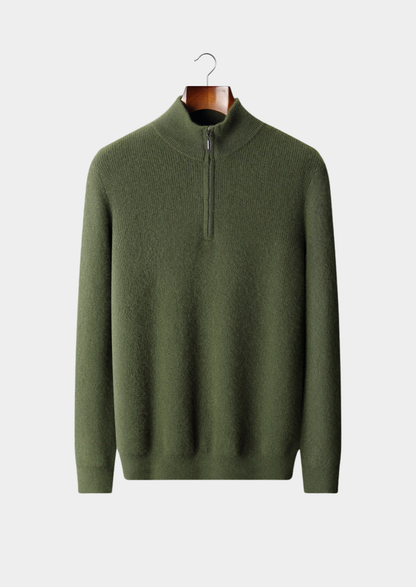 Pure Cashmere Olive Ribbed Half Zip, view 1