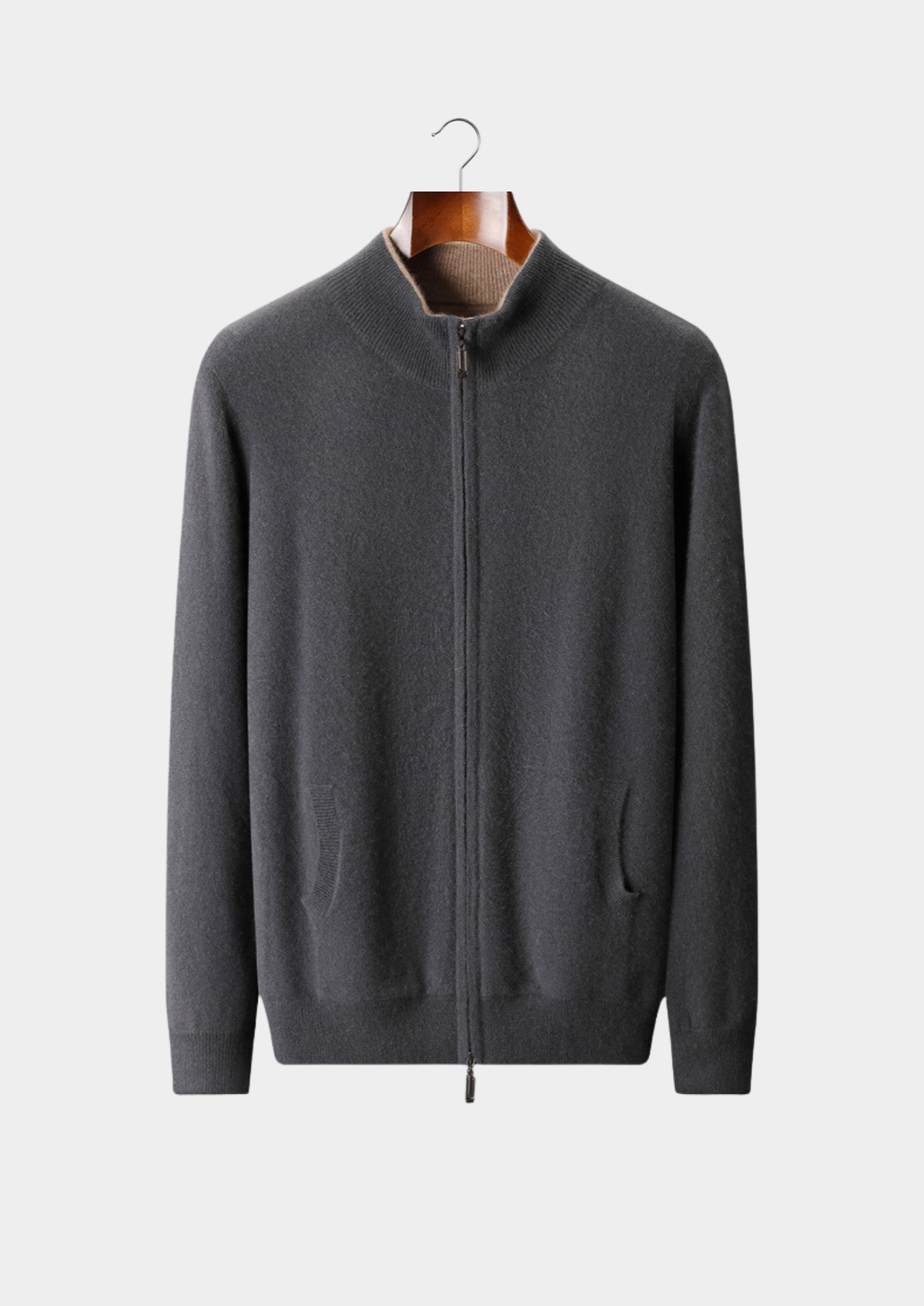 Pure Cashmere Dark Gray Dual Zip Cardigan, view 1