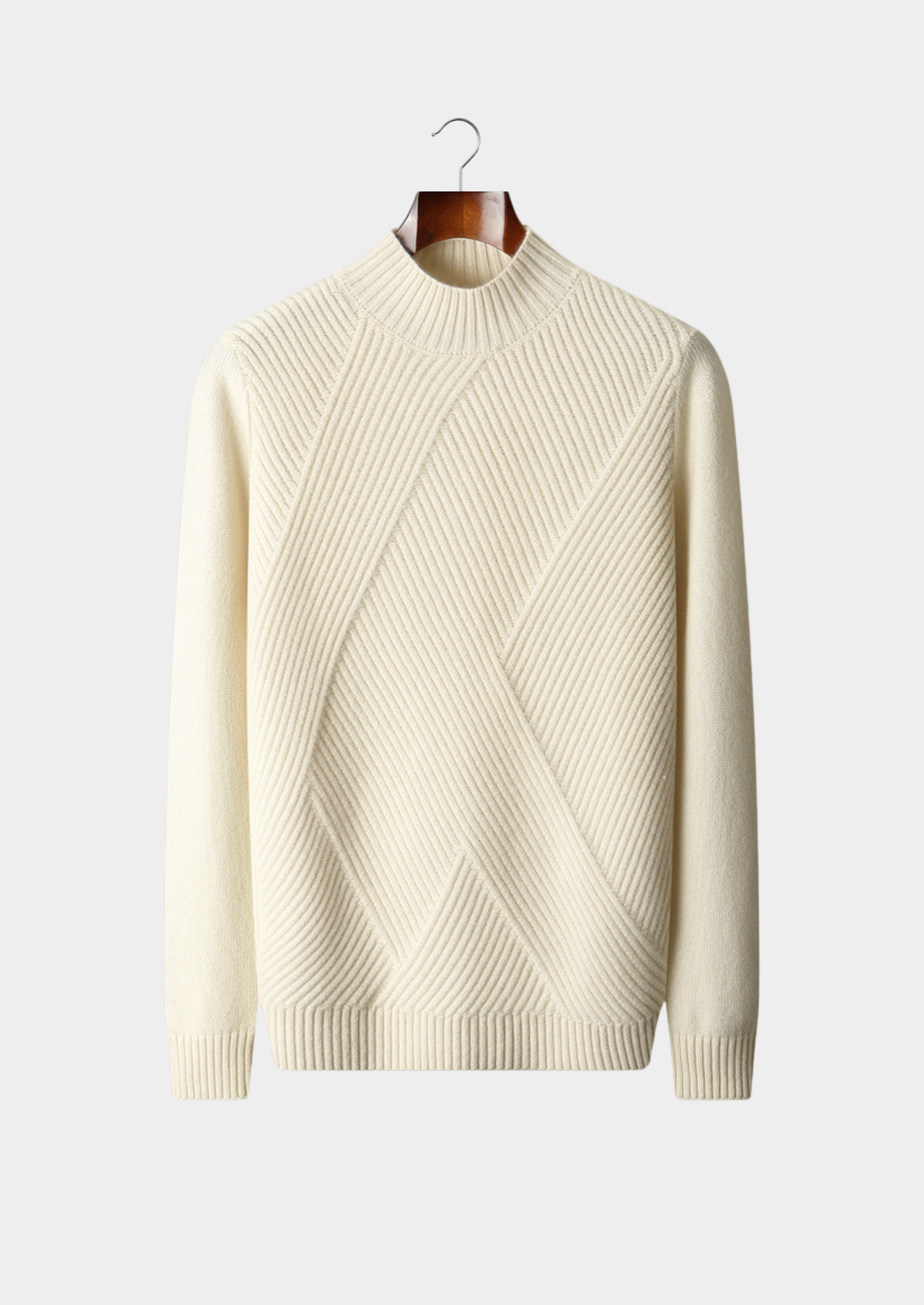 Pure Cashmere Ivory Patterned Mockneck, view 1