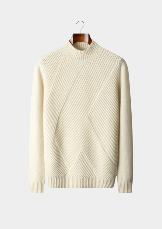 Pure Cashmere Ivory Patterned Mockneck, view 1