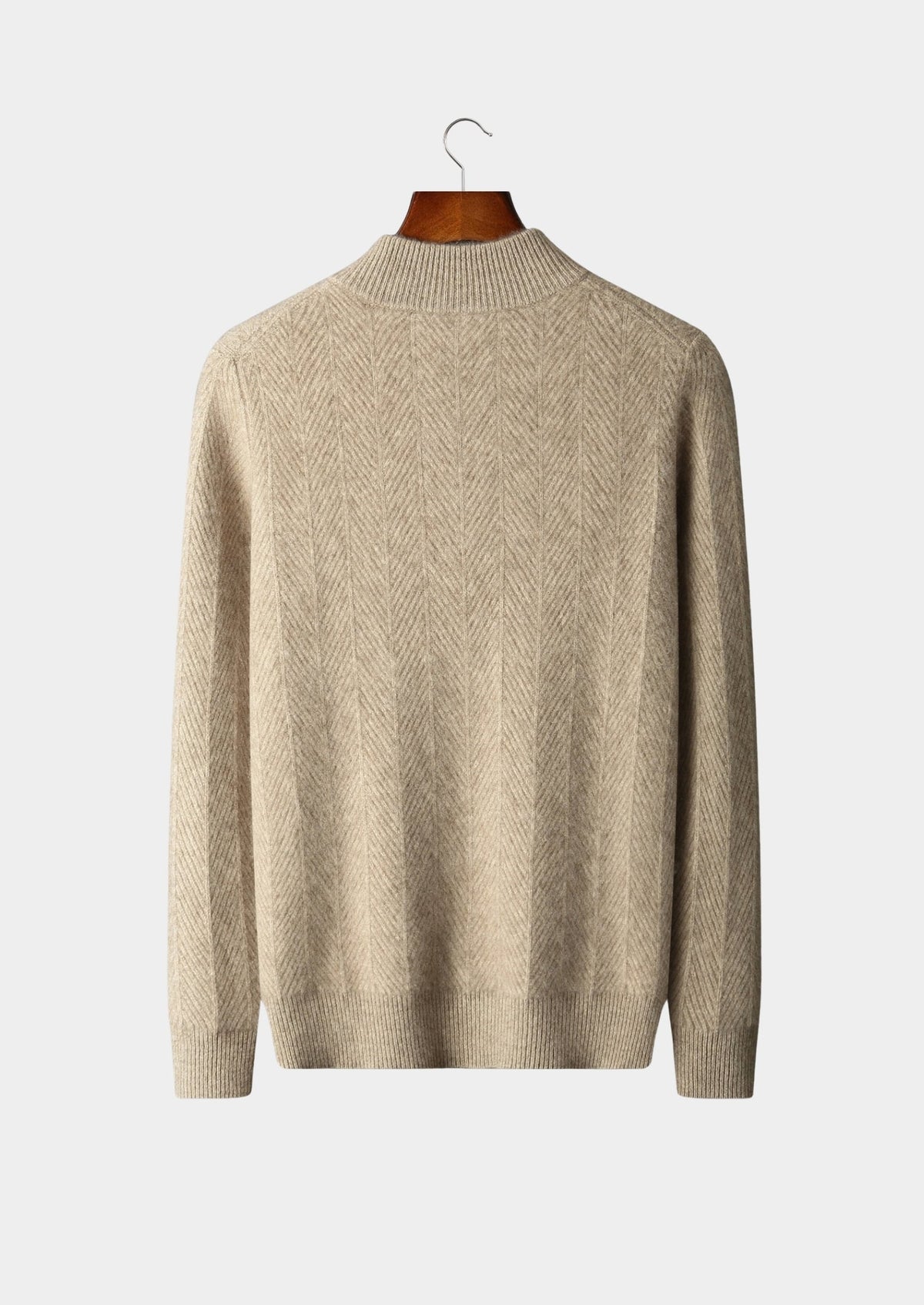 Pure Extra-Fine Merino Wool Herringbone Quarter Zip Sweater, view 2