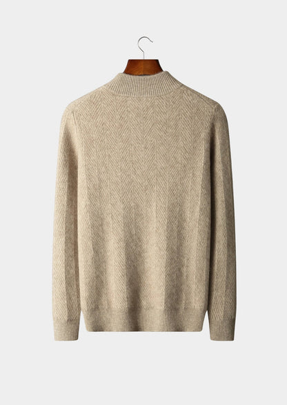 Pure Extra-Fine Merino Wool Herringbone Quarter Zip Sweater, view 2