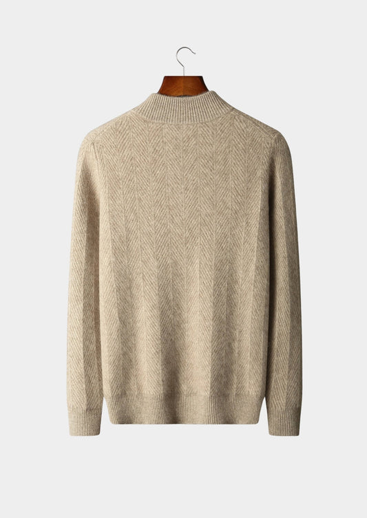Pure Extra-Fine Merino Wool Herringbone Quarter Zip Sweater, view 2