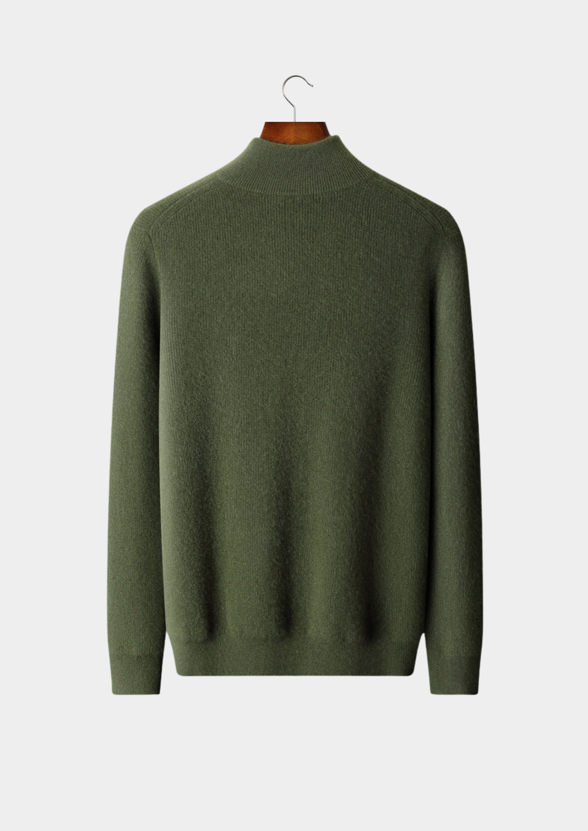 Pure Cashmere Olive Ribbed Half Zip, view 2
