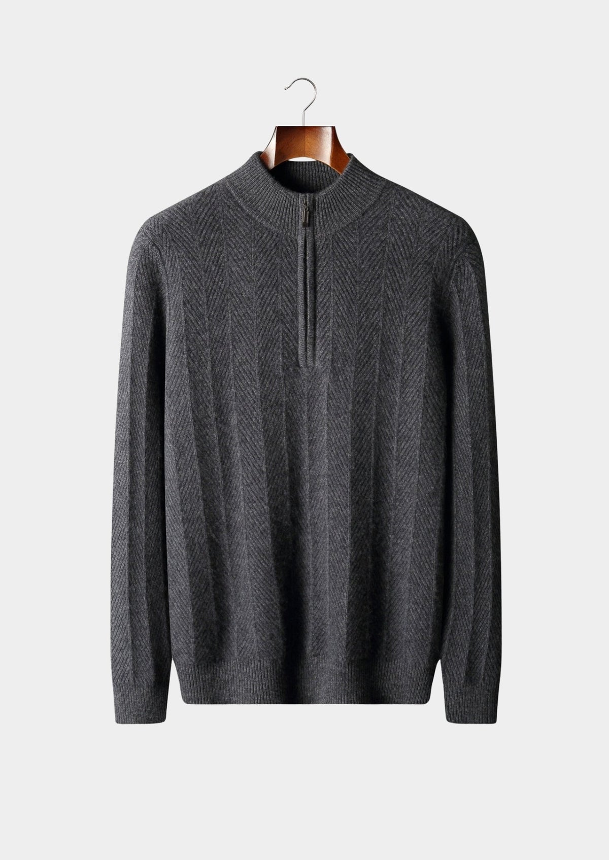 Pure Extra-Fine Merino Wool Herringbone Quarter Zip Sweater, view 13