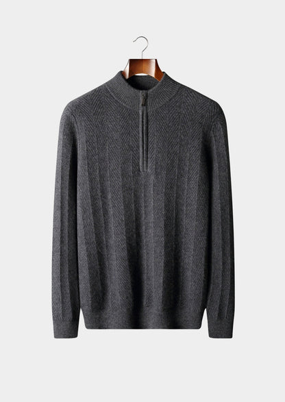 Pure Extra-Fine Merino Wool Herringbone Quarter Zip Sweater, view 13