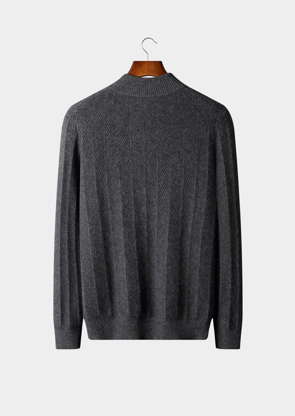 Pure Extra-Fine Merino Wool Herringbone Quarter Zip Sweater, view 14