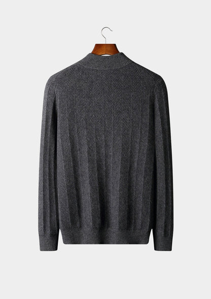 Pure Extra-Fine Merino Wool Herringbone Quarter Zip Sweater, view 14