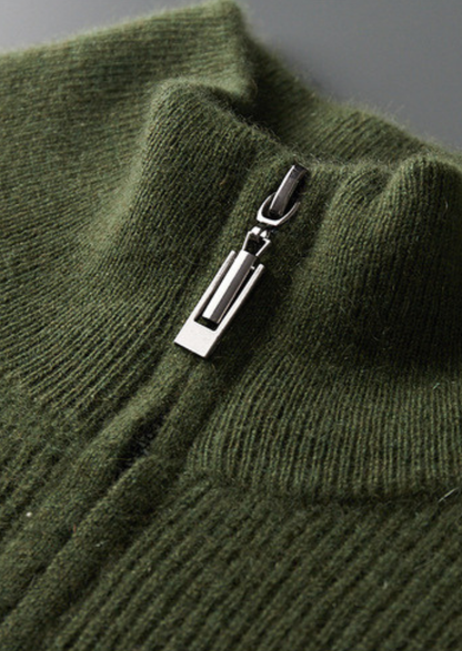 Pure Cashmere Olive Ribbed Half Zip, view 4