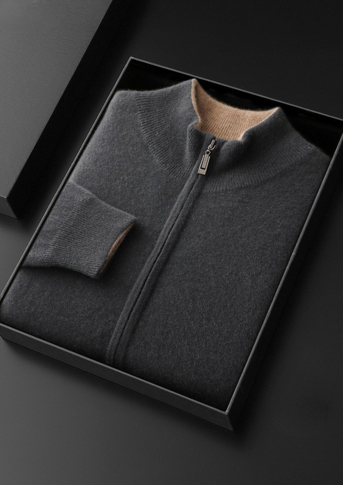 Pure Cashmere Dark Gray Dual Zip Cardigan, view 3