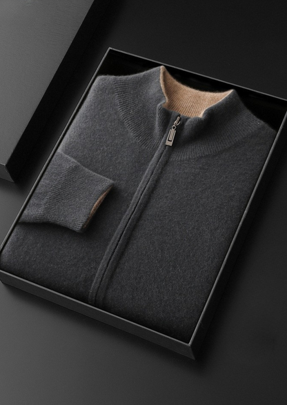 Pure Cashmere Dark Gray Dual Zip Cardigan, view 3