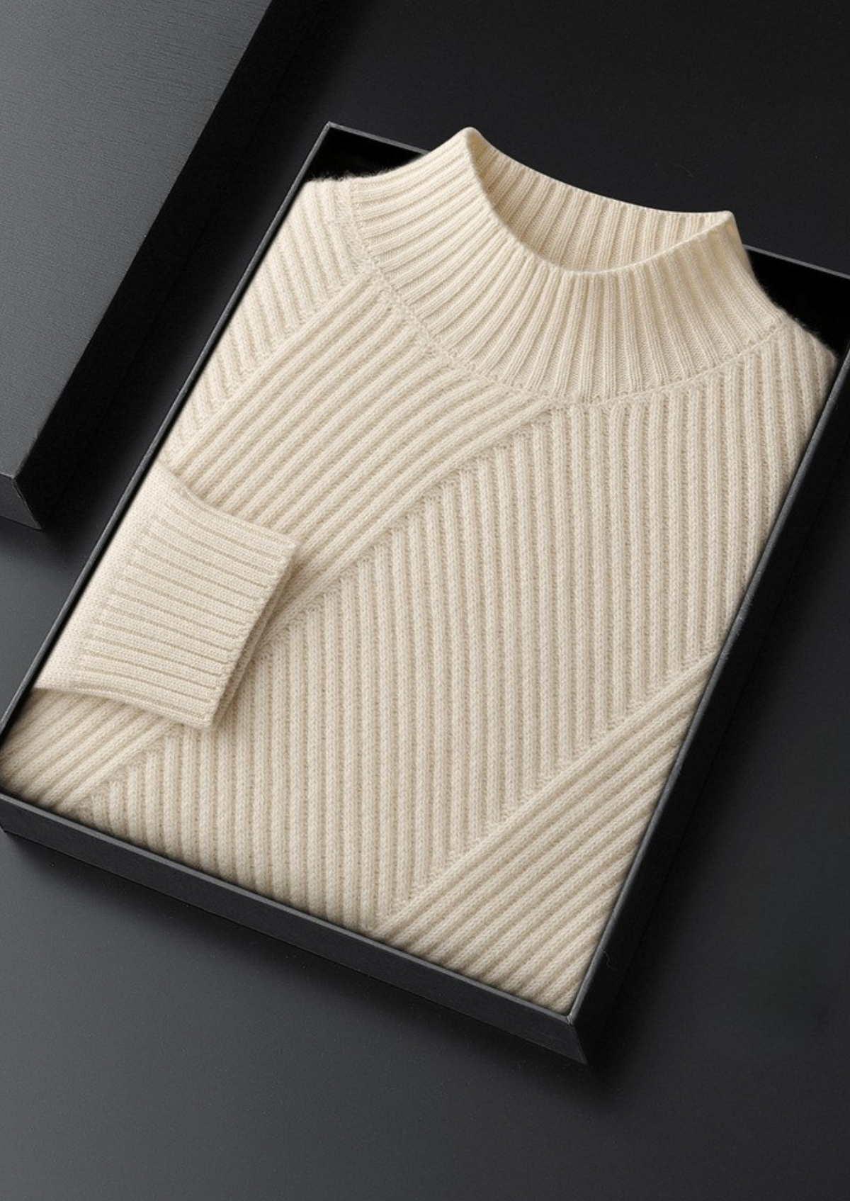 Pure Cashmere Ivory Patterned Mockneck, view 3