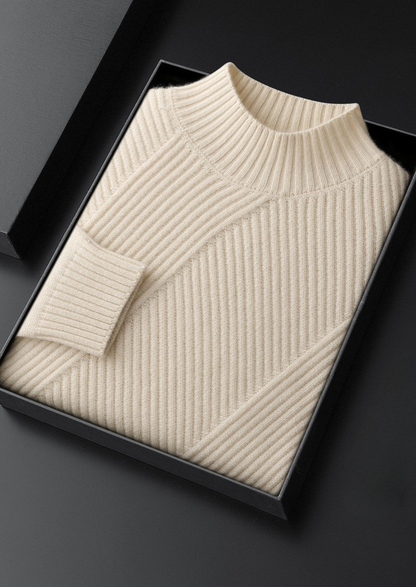 Pure Cashmere Ivory Patterned Mockneck, view 3