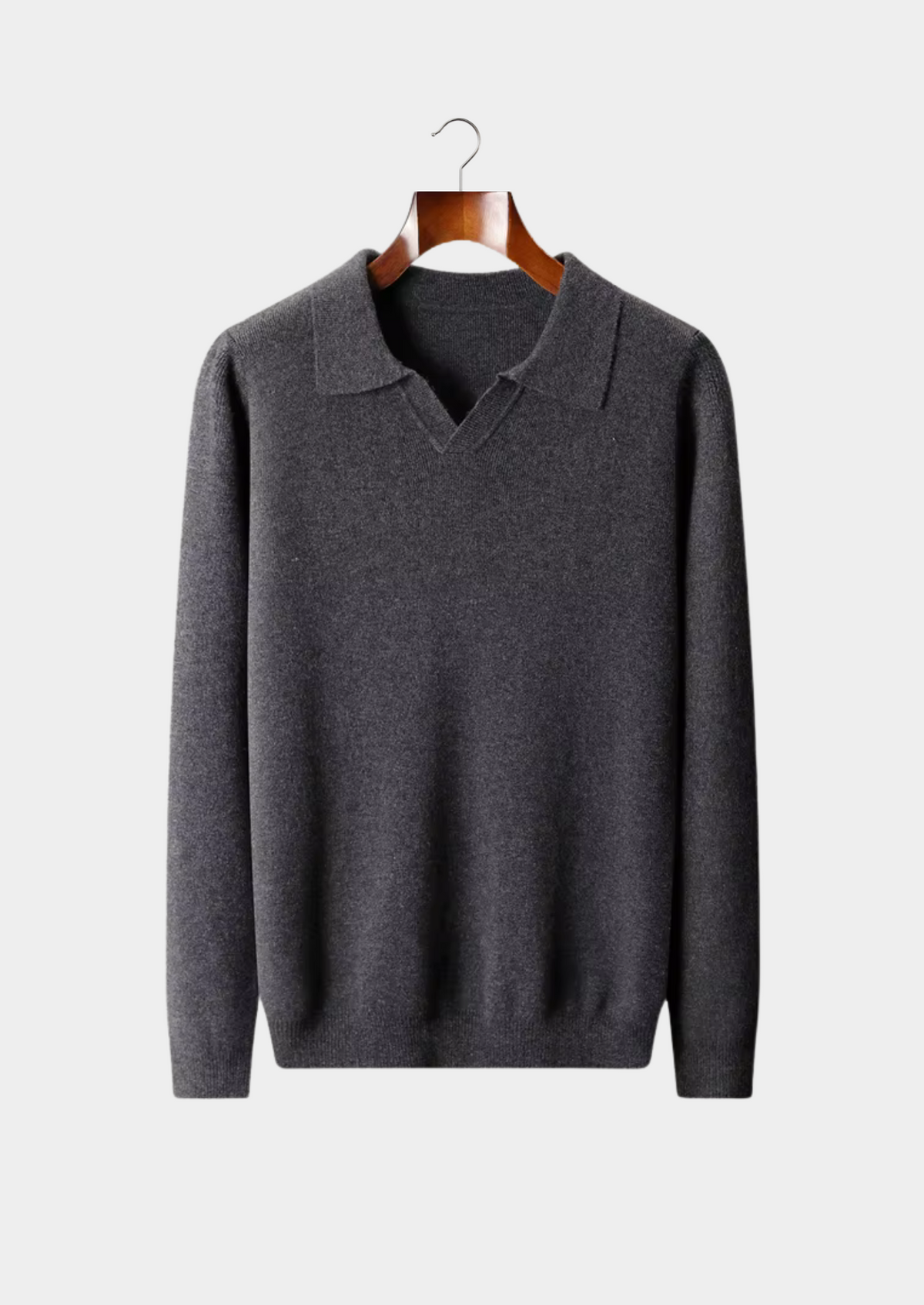 Pure Extra-Fine Merino Wool Ribbed Buttonless Polo, view 1