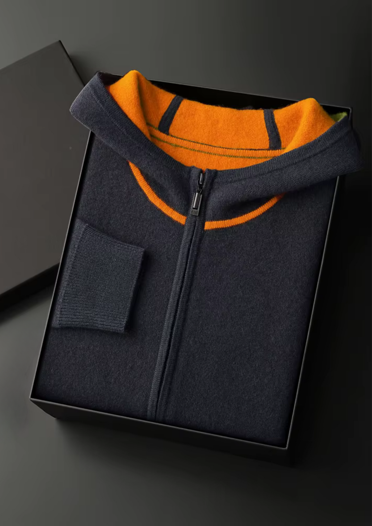 Premium Cashmere Two Tone Zipper Hoodie, view 14