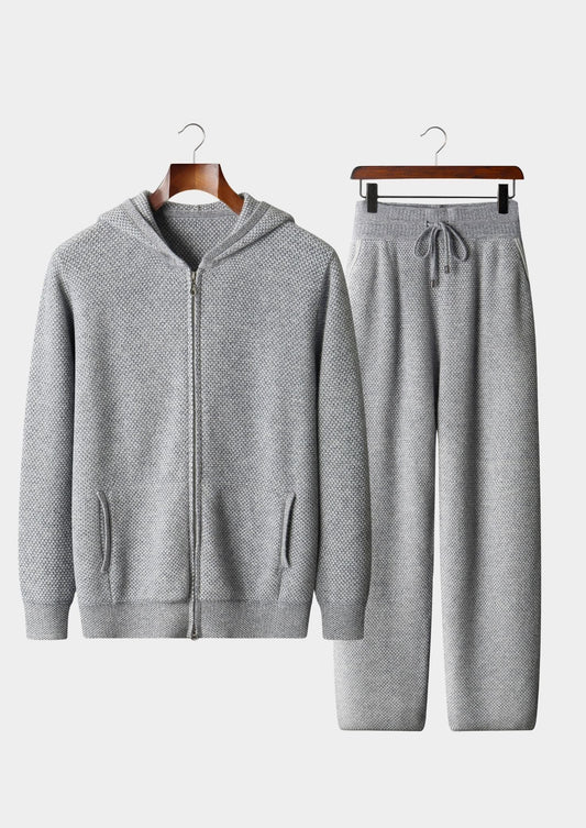 Pure Extra-Fine Merino Wool Light Gray Jaquard Set, view 1
