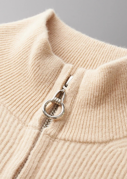 Pure Extra-Fine Merino Wool Ribbed Zip Cardigan, view 4