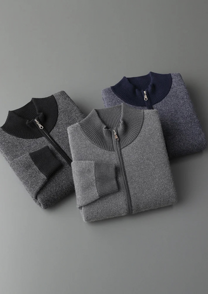 Premium Cashmere Jacquard Zip Cardigan, view 9