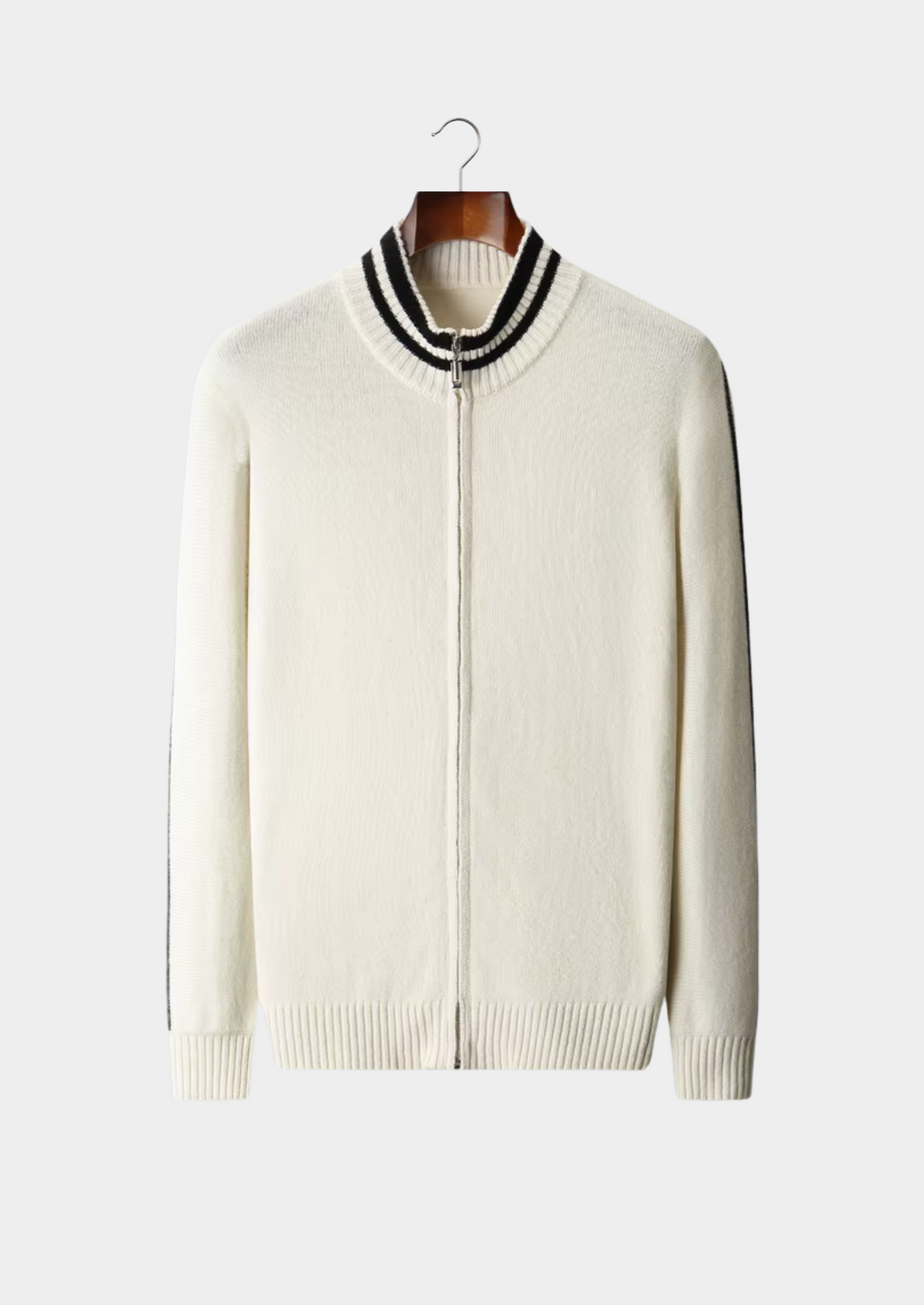 Pure Extra-Fine Merino Wool Two Tone Zip Cardigan, view 1