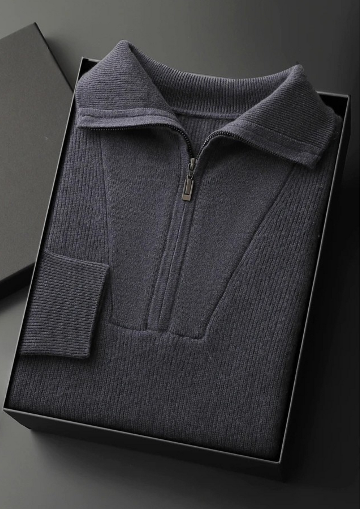 Premium Cashmere Ribbed Half-Zip Sweater, view 13