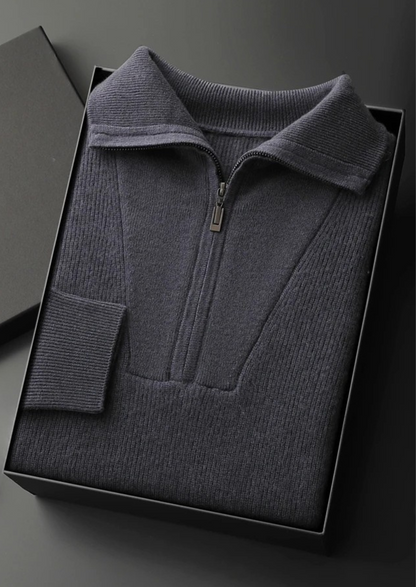 Premium Cashmere Ribbed Half-Zip Sweater, view 13