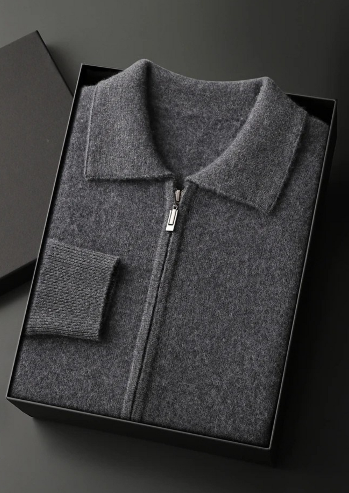 Premium Cashmere Zip Polo Cardigan, view 3